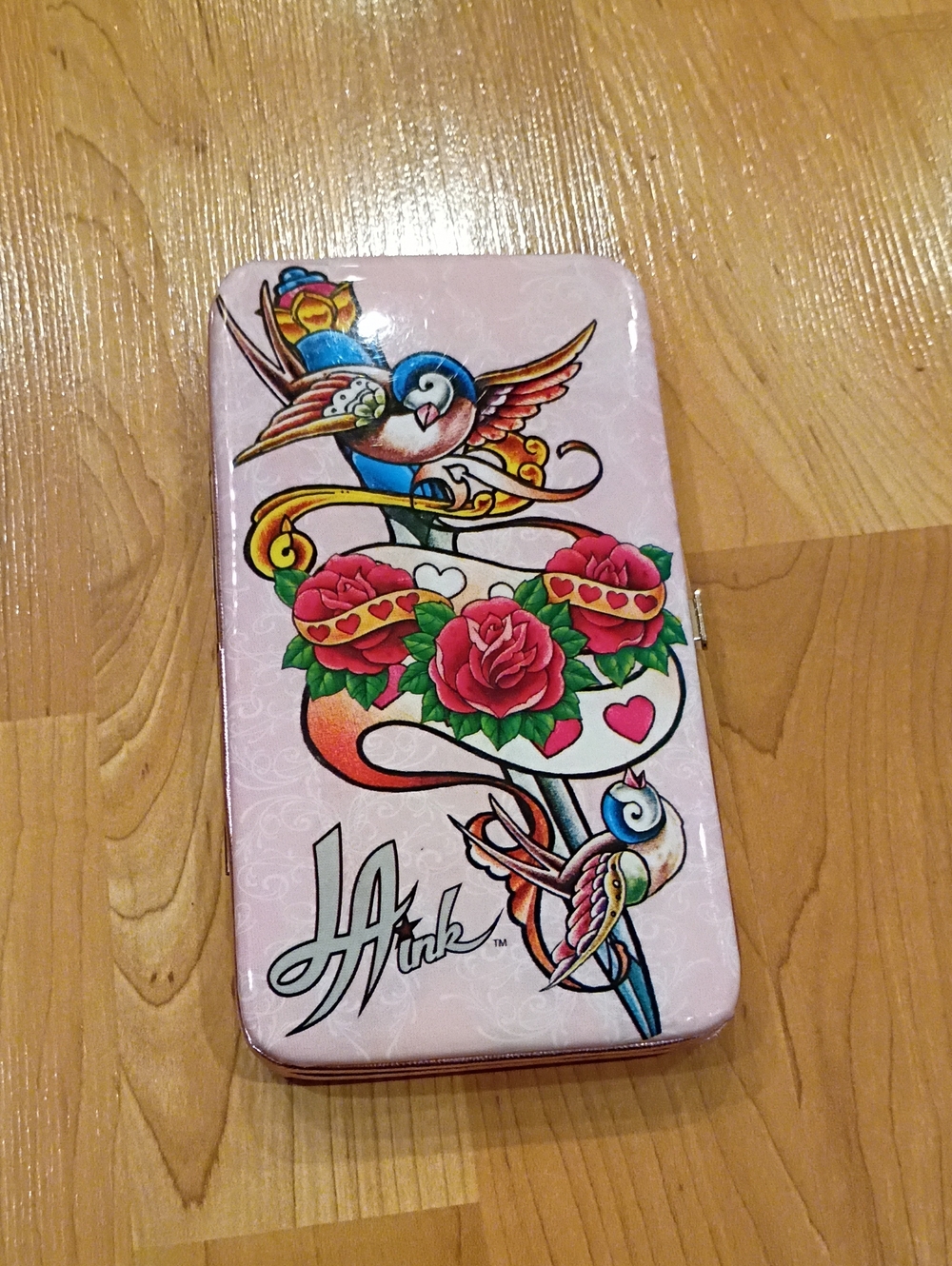 Pink Floral Tattoo-Print Wallet